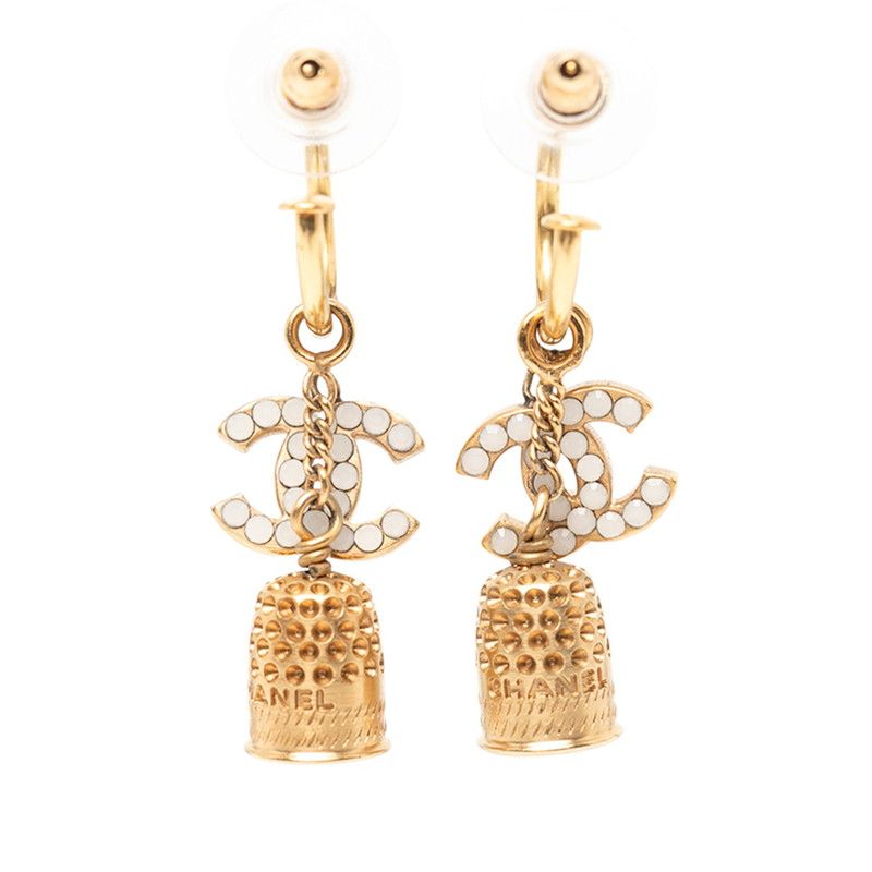 CHANEL Coco Mark Belmo Chief Hoop Earrings Gold Plated Ladies CHANEL