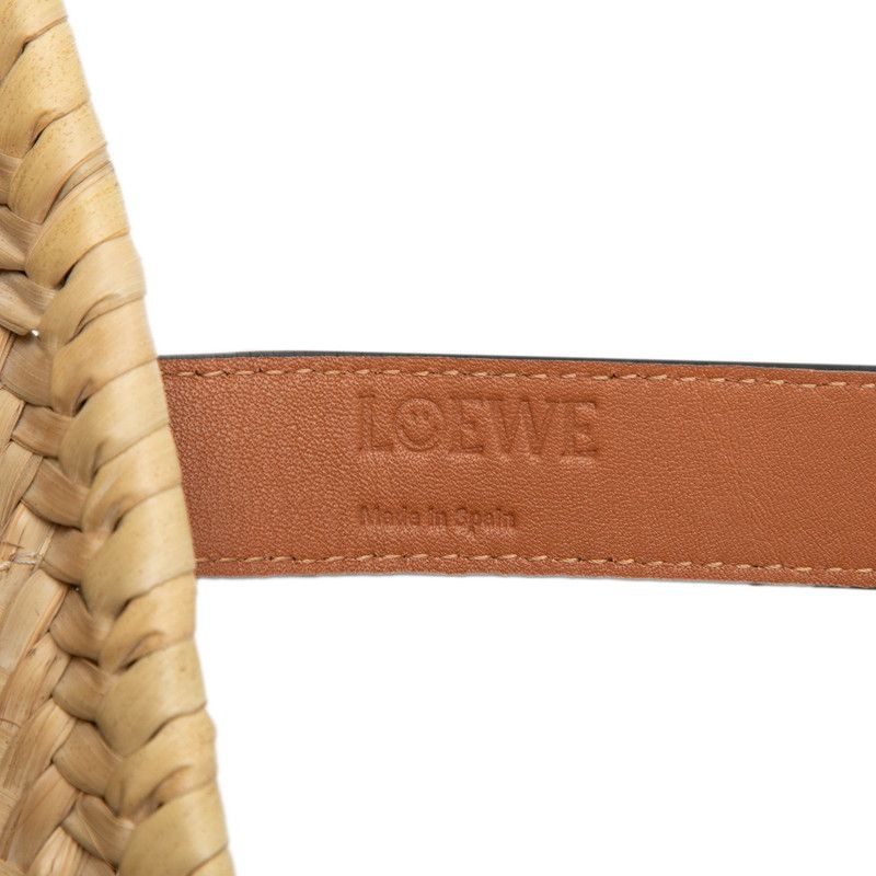 LOEWE Paula Basket Smiley Wink Tote Bag Handbag Beige Brown Straw Leather