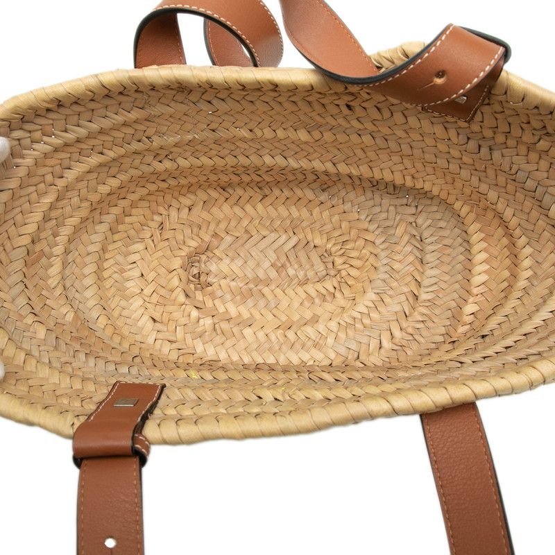 LOEWE Paula Basket Smiley Wink Tote Bag Handbag Beige Brown Straw Leather