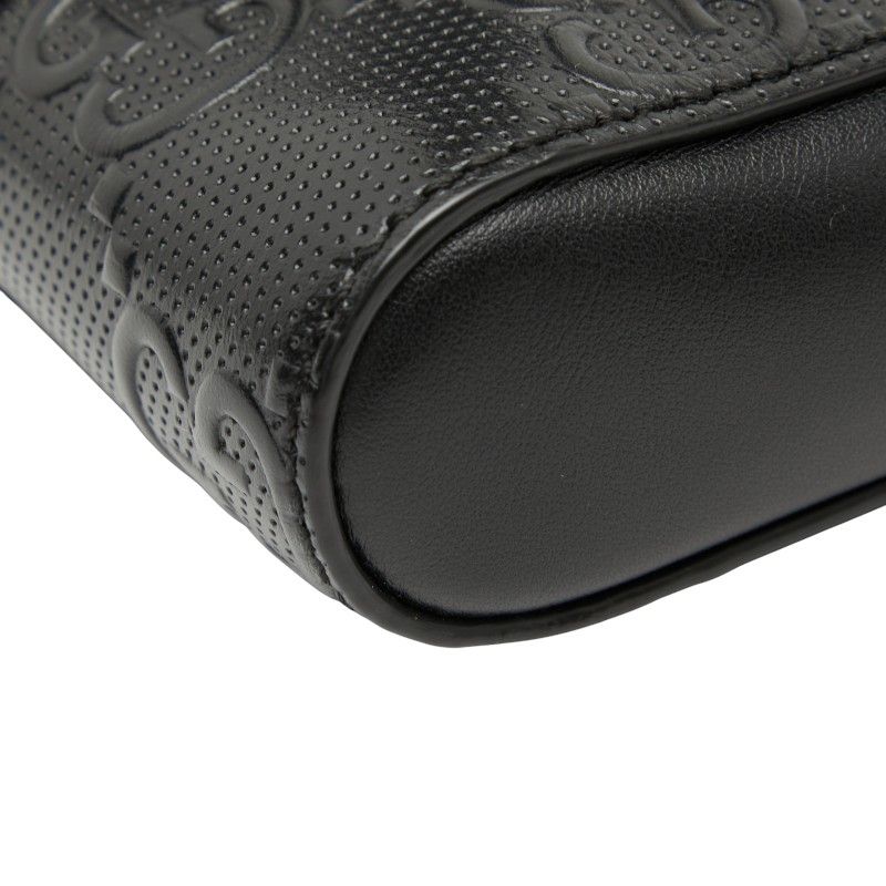 GUCCI GG Embossed Waist Bag Waist Pouch 631339 Black Leather Women's GUCCI