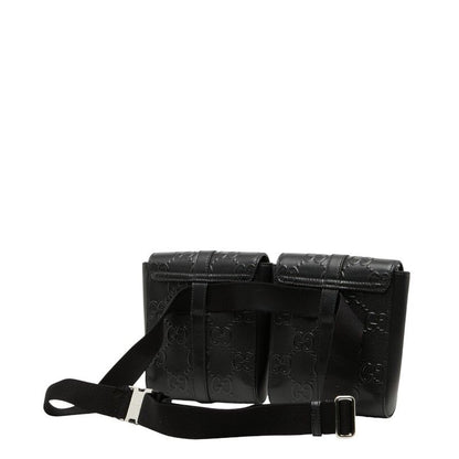GUCCI GG Embossed Waist Bag Waist Pouch 631339 Black Leather Women's GUCCI