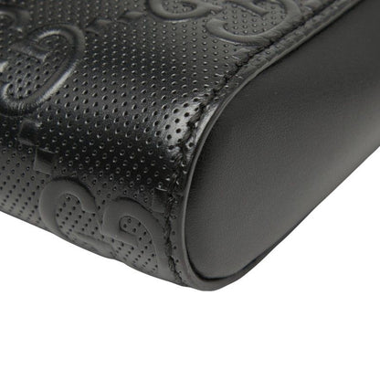 GUCCI GG Embossed Waist Bag Waist Pouch 631339 Black Leather Women's GUCCI
