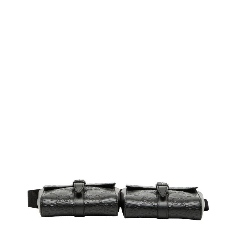 GUCCI GG Embossed Waist Bag Waist Pouch 631339 Black Leather Women's GUCCI
