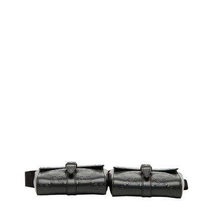 GUCCI GG Embossed Waist Bag Waist Pouch 631339 Black Leather Women's GUCCI