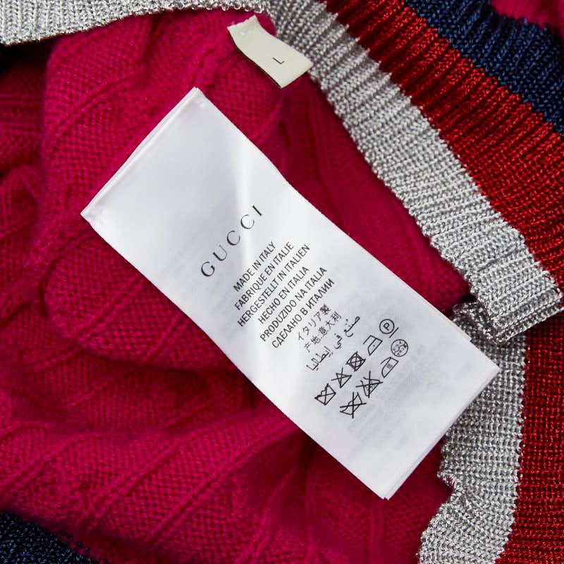 GUCCI Sherry Line Cable Sweater Knit Size L Purple Cashmere Rayon Metal Fiber