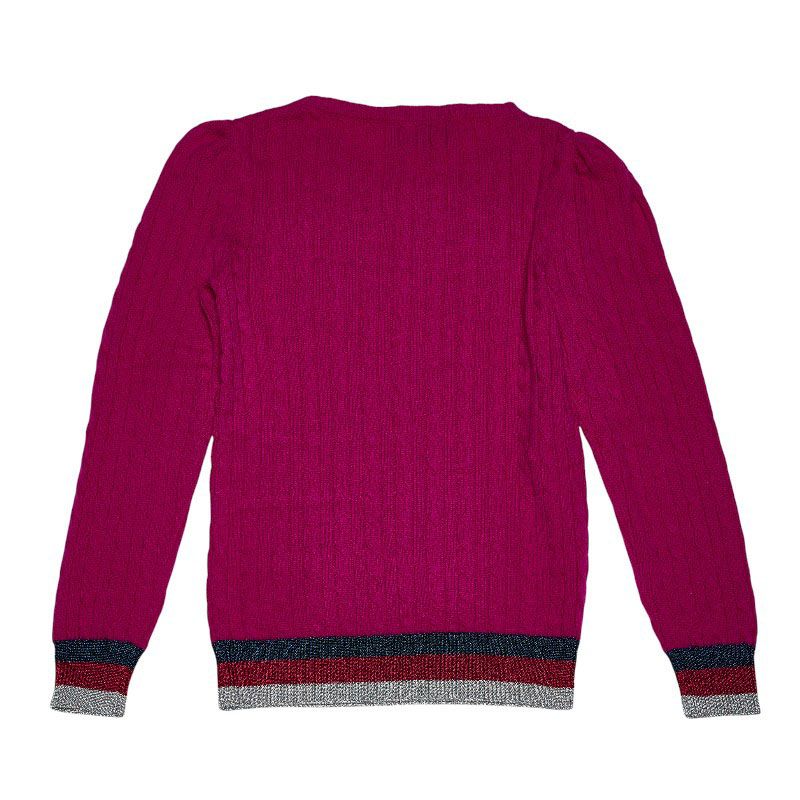 GUCCI Sherry Line Cable Sweater Knit Size L Purple Cashmere Rayon Metal Fiber