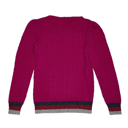 GUCCI Sherry Line Cable Sweater Knit Size L Purple Cashmere Rayon Metal Fiber