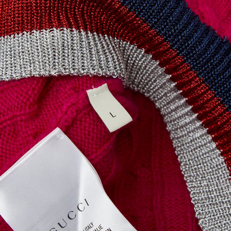 GUCCI Sherry Line Cable Sweater Knit Size L Purple Cashmere Rayon Metal Fiber