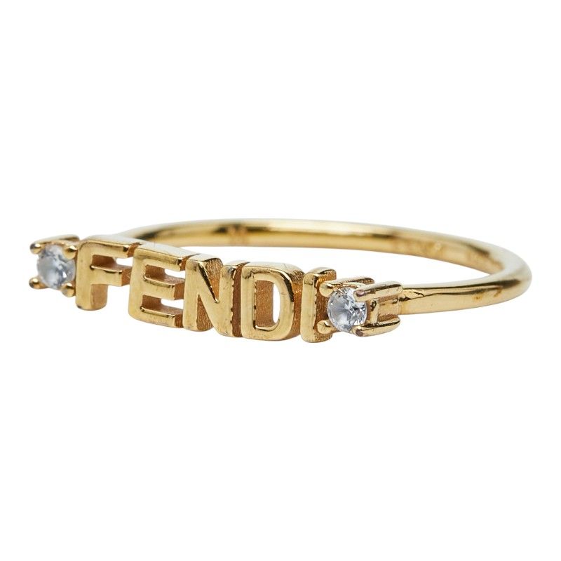 FENDI Logo Ring M Gold Plated Crystal Ladies FENDI