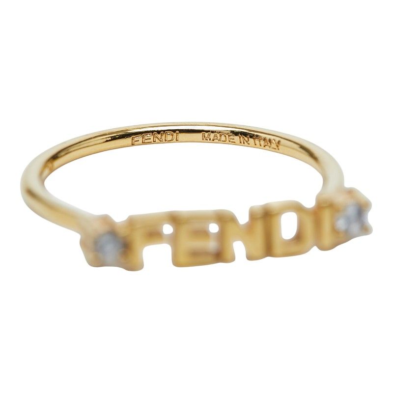 FENDI Logo Ring M Gold Plated Crystal Ladies FENDI