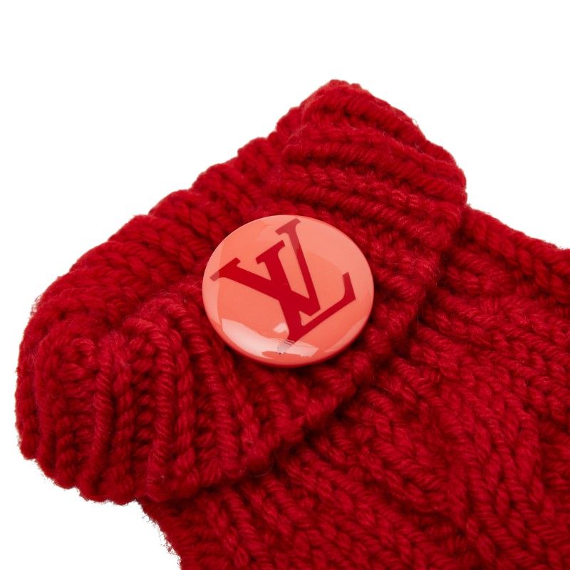 Louis Vuitton Moufur Constance Glove Mittens Gloves With Tin Badge Red Wool
