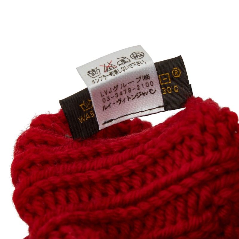 Louis Vuitton Moufur Constance Glove Mittens Gloves With Tin Badge Red Wool