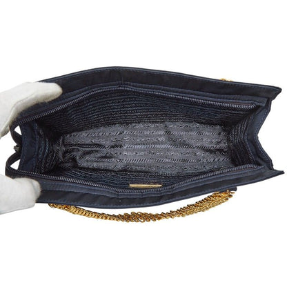 PRADA Triangle Logo Plate Chain Handbag Navy - Tessuto Nylon Women's PRADA