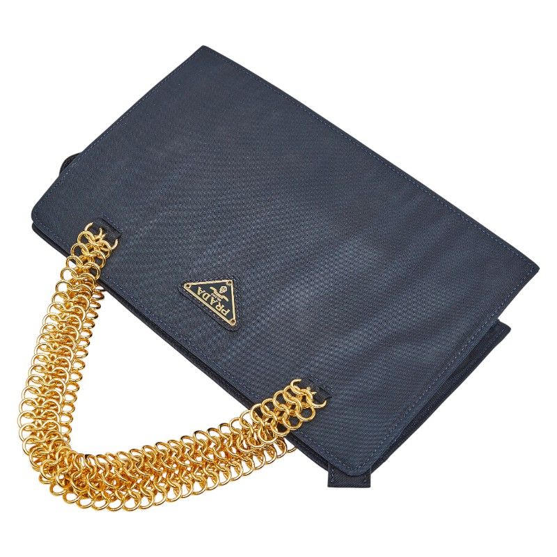 PRADA Triangle Logo Plate Chain Handbag Navy - Tessuto Nylon Women's PRADA