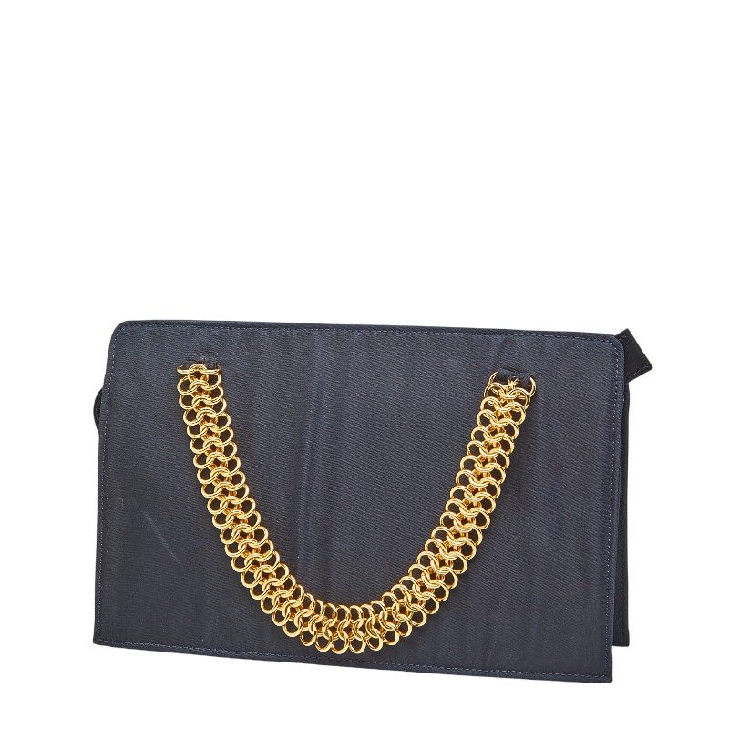 PRADA Triangle Logo Plate Chain Handbag Navy - Tessuto Nylon Women's PRADA