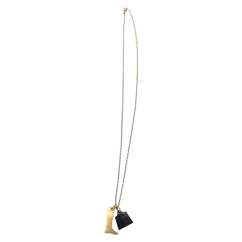 HERMES Amulet Marokinier Gold Black Metal Buffalo Horn Necklace Pendant Women's