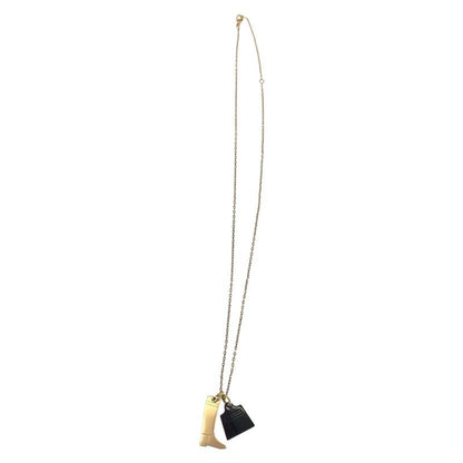 HERMES Amulet Marokinier Gold Black Metal Buffalo Horn Necklace Pendant Women's
