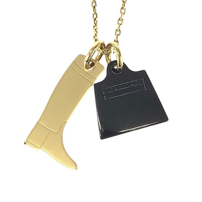 HERMES Amulet Marokinier Gold Black Metal Buffalo Horn Necklace Pendant Women's