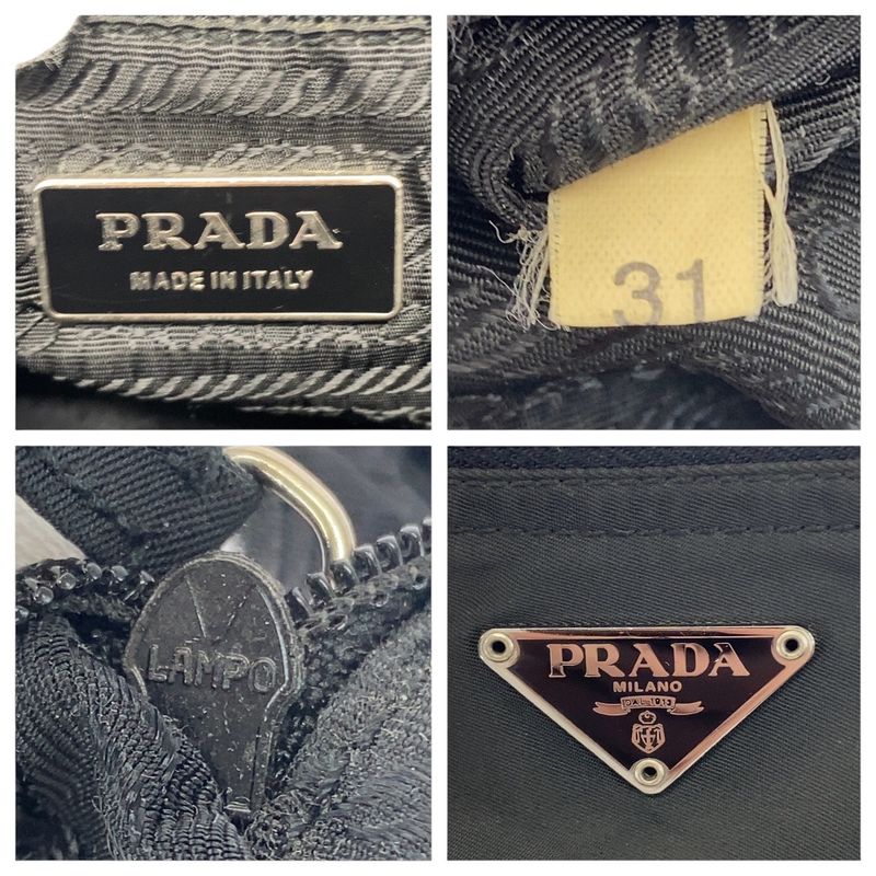 PRADA Tessuto Triangle Logo Plate Black Silver Hardware Nylon Leather Tote Bag