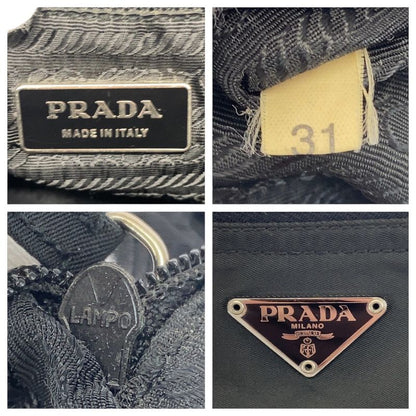 PRADA Tessuto Triangle Logo Plate Black Silver Hardware Nylon Leather Tote Bag