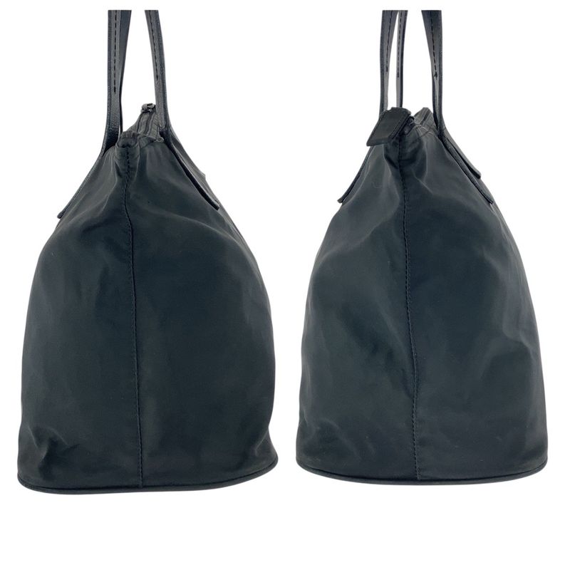 PRADA Tessuto Triangle Logo Plate Black Silver Hardware Nylon Leather Tote Bag