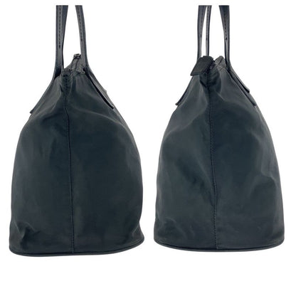 PRADA Tessuto Triangle Logo Plate Black Silver Hardware Nylon Leather Tote Bag