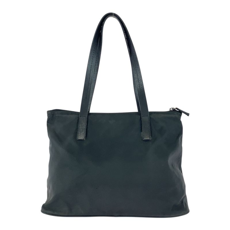 PRADA Tessuto Triangle Logo Plate Black Silver Hardware Nylon Leather Tote Bag