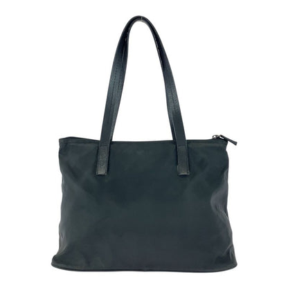 PRADA Tessuto Triangle Logo Plate Black Silver Hardware Nylon Leather Tote Bag