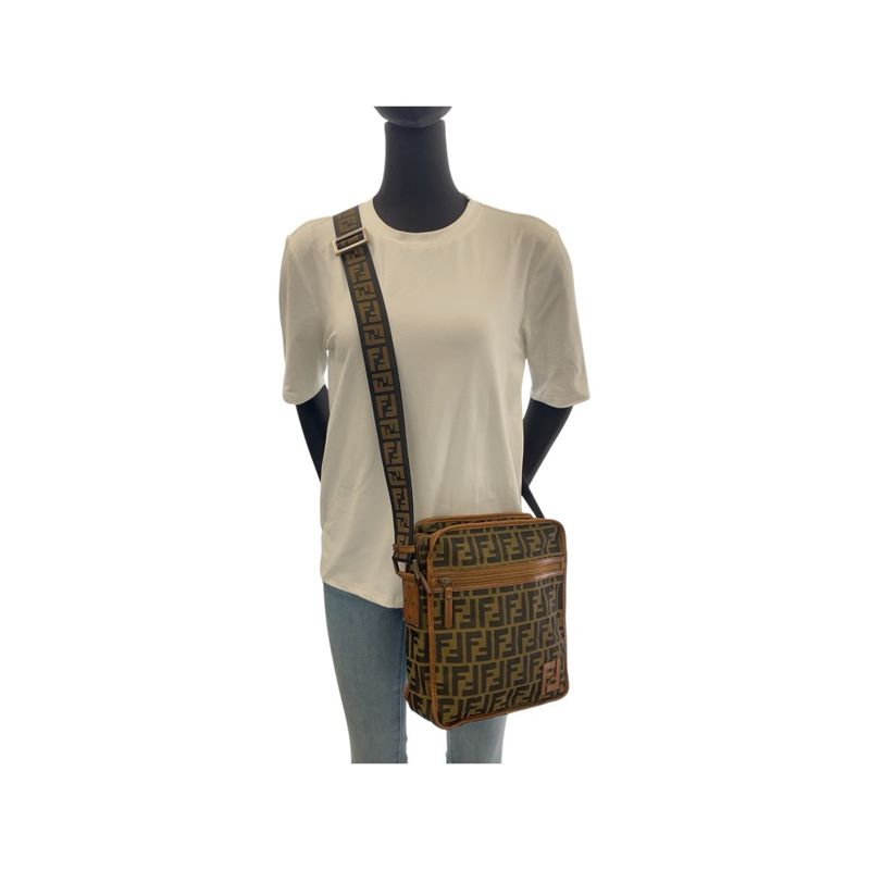 FENDI Zucca Brown Beige Gold Hardware Nylon 7va152 Shoulder Bag Pochette