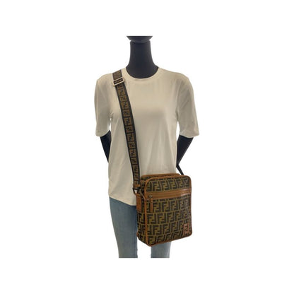 FENDI Zucca Brown Beige Gold Hardware Nylon 7va152 Shoulder Bag Pochette