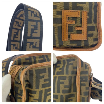 FENDI Zucca Brown Beige Gold Hardware Nylon 7va152 Shoulder Bag Pochette