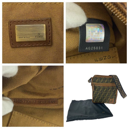 FENDI Zucca Brown Beige Gold Hardware Nylon 7va152 Shoulder Bag Pochette