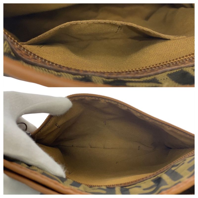 FENDI Zucca Brown Beige Gold Hardware Nylon 7va152 Shoulder Bag Pochette