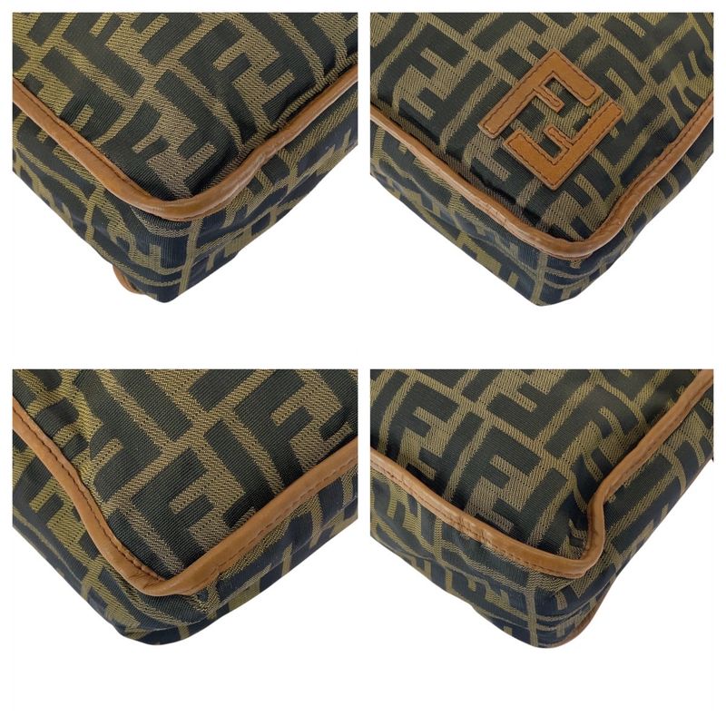 FENDI Zucca Brown Beige Gold Hardware Nylon 7va152 Shoulder Bag Pochette