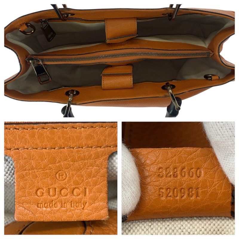GUCCI Bamboo 2way Orange Gold Hardware Leather 323660 Tote Bag Shoulder Bag