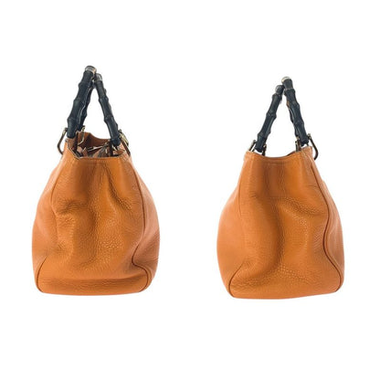 GUCCI Bamboo 2way Orange Gold Hardware Leather 323660 Tote Bag Shoulder Bag