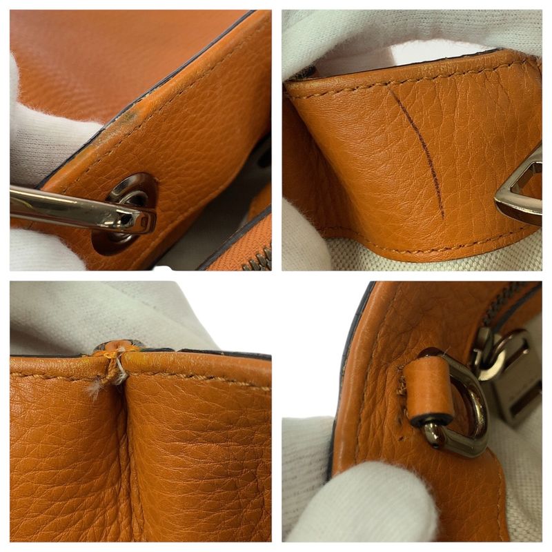 GUCCI Bamboo 2way Orange Gold Hardware Leather 323660 Tote Bag Shoulder Bag