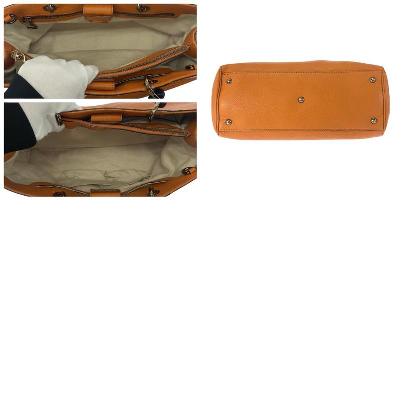 GUCCI Bamboo 2way Orange Gold Hardware Leather 323660 Tote Bag Shoulder Bag