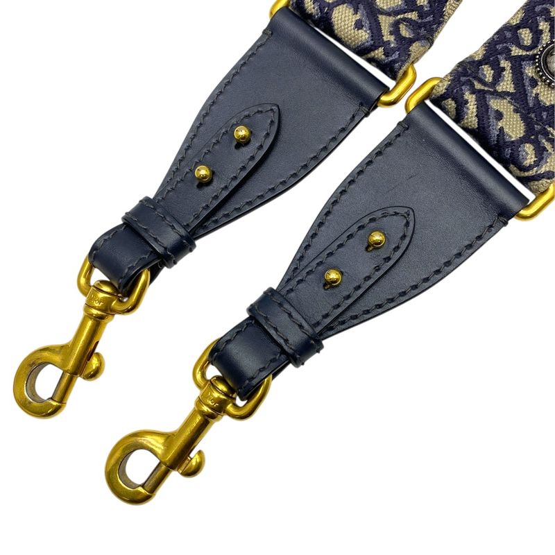 DIOR Oblique Medallion Shoulder Strap Bag Strap Canvas Navy Gold Silver