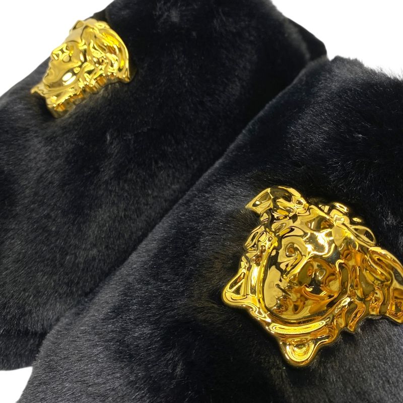 VERSACE Slippers Monsieur Medusa Faux Fur Black [size 37 (approx 23.5cm