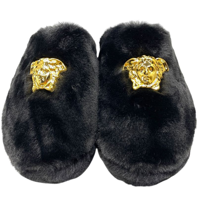 VERSACE Slippers Monsieur Medusa Faux Fur Black [size 37 (approx 23.5cm