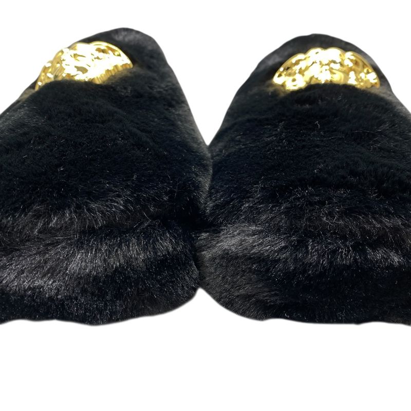 VERSACE Slippers Monsieur Medusa Faux Fur Black [size 37 (approx 23.5cm