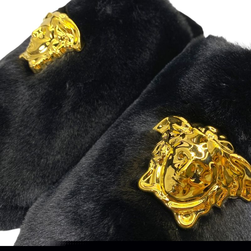 VERSACE Slippers Monsieur Medusa Faux Fur Black [size 41 (approx 26cm