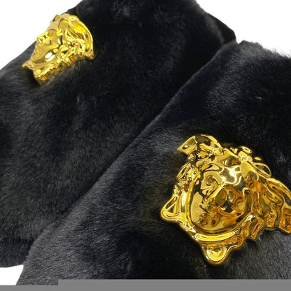 VERSACE Slippers Monsieur Medusa Faux Fur Black [size 41 (approx 26cm
