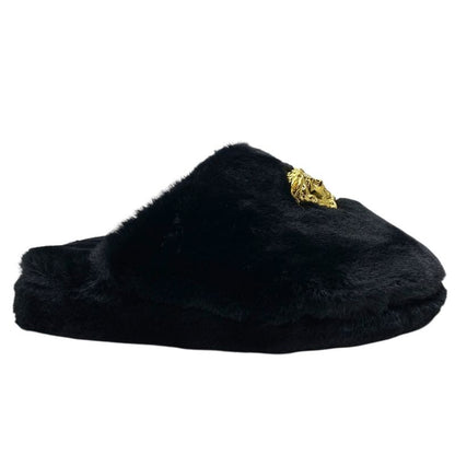 VERSACE Slippers Monsieur Medusa Faux Fur Black [size 41 (approx 26cm