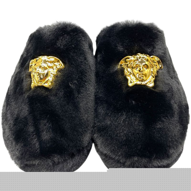 VERSACE Slippers Monsieur Medusa Faux Fur Black [size 41 (approx 26cm