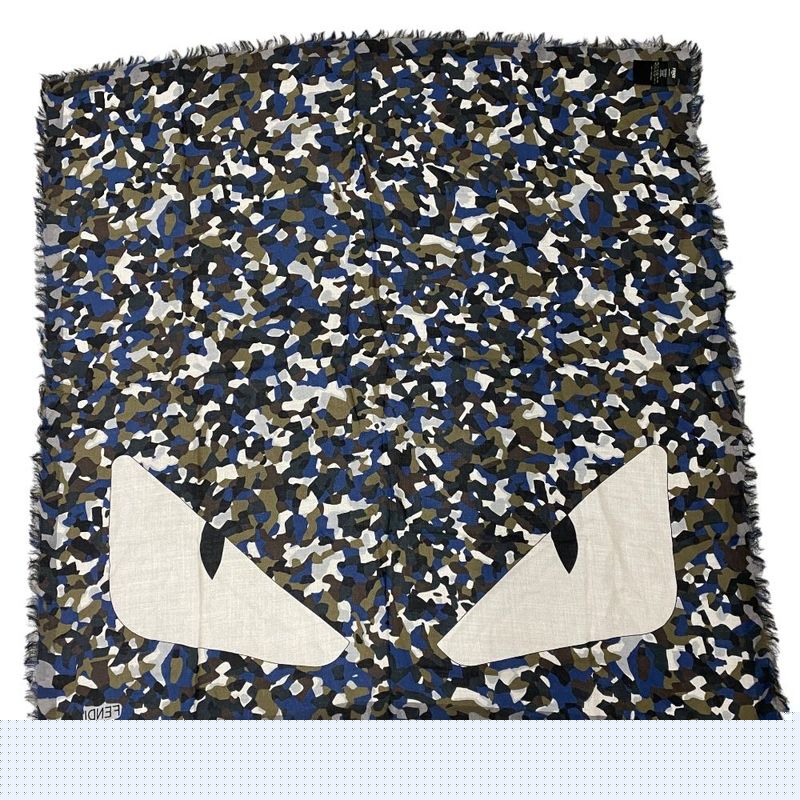 FENDI Bugs Monster Scarf Shawl Large Camouflage Silk Logo All Over Pattern