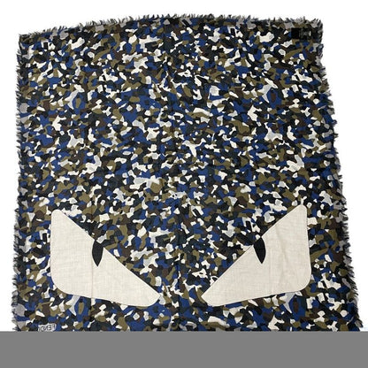 FENDI Bugs Monster Scarf Shawl Large Camouflage Silk Logo All Over Pattern