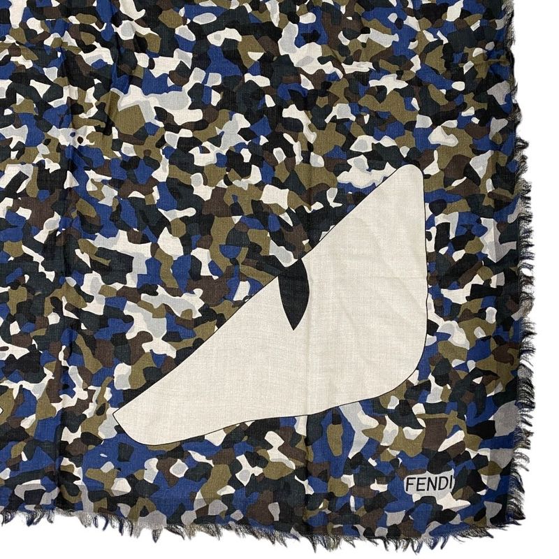 FENDI Bugs Monster Scarf Shawl Large Camouflage Silk Logo All Over Pattern