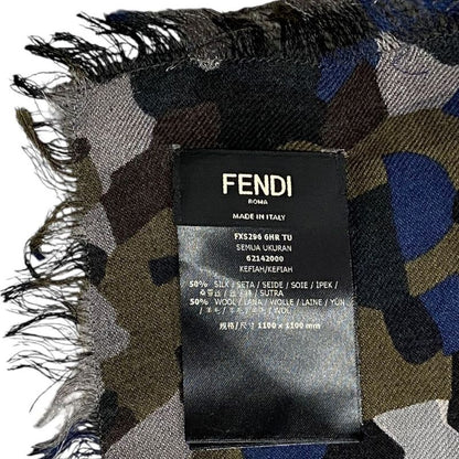 FENDI Bugs Monster Scarf Shawl Large Camouflage Silk Logo All Over Pattern